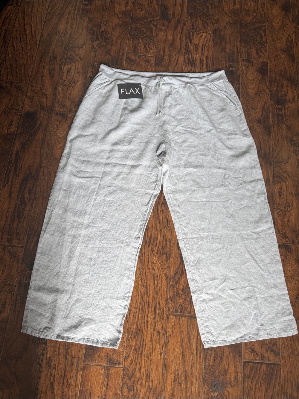 Flax Light Gray 100% Linen Drawstring Waist - Relaxed Straight Fit, size 2X